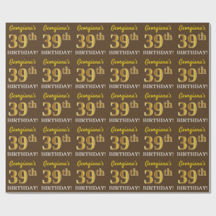 Papel De Presente Marrom, Aparência de Ouro Imitação "39º ANIVERSÁRI