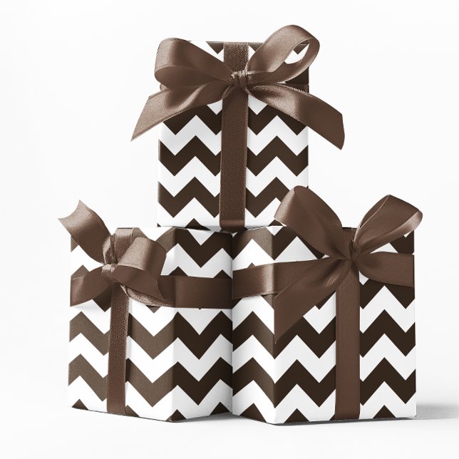 Papel De Presente Marrom Chocolate e Chevron Branco (Chocolate Brown and White Chevron Wrapping Paper)