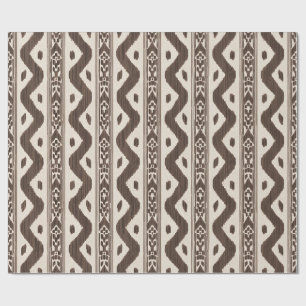 Papel De Presente Marrom Chocolate Ikat, Listra Tecida em Creme