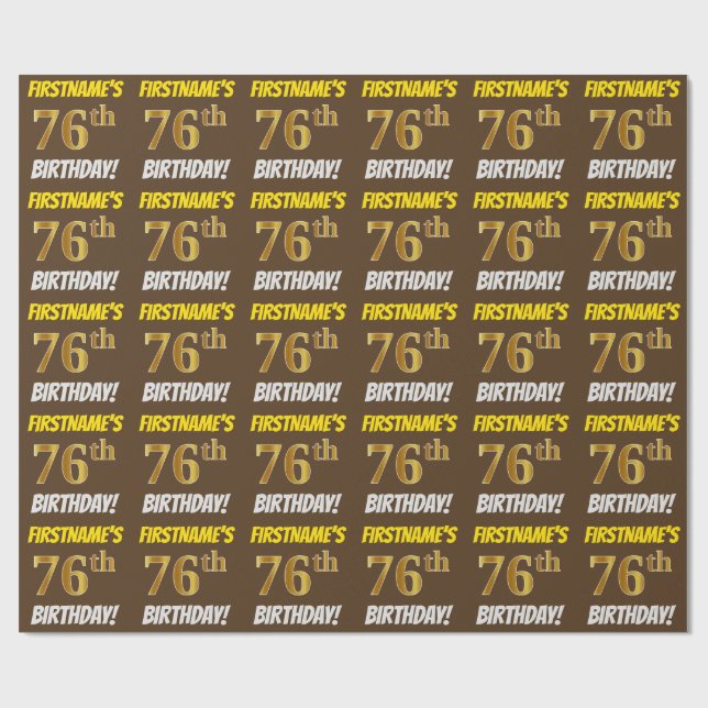 Papel De Presente Marrom, Dourado Falso/Imitação, "76º ANIVERSÁRIO" (Aberto)