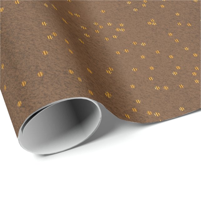 Papel De Presente Marrom-escuro com Dourados pontos de Confetti (Ponta do rolo)
