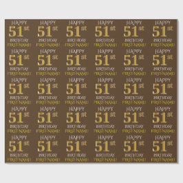 Papel De Presente Marrom, Falso Ouro "FELIZ ANIVERSÁRIO DE 51 ANOS"
