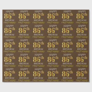 Papel De Presente Marrom, Faux Dourado "86º ANIVERSÁRIO FELIZ"