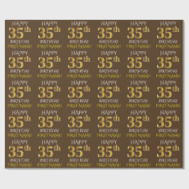 Papel De Presente Marrom, Faux Dourado "FELIZ 35 ANOS"
