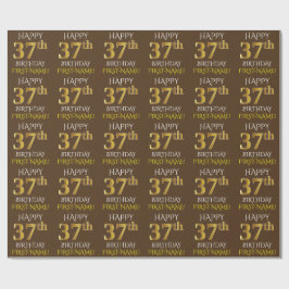 Papel De Presente Marrom, Faux Dourado "FELIZ 37 ANOS"