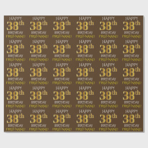 Papel De Presente Marrom, Faux Dourado "FELIZ 38 ANOS"
