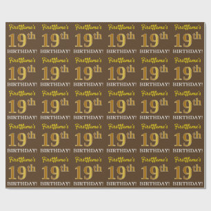Papel De Presente Marrom, Imitação Dourada "19º ANIVERSÁRIO"