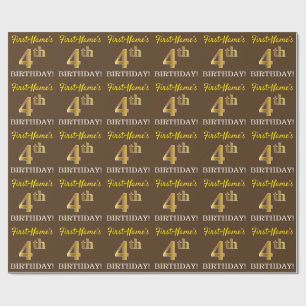 Papel De Presente Marrom, Imitação Dourada, "4º ANIVERSÁRIO"