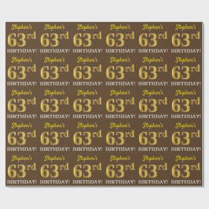 Papel De Presente Marrom, Imitação Dourada, "63º ANIVERSÁRIO"