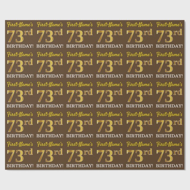 Papel De Presente Marrom, Imitação Dourada, "73º ANIVERSÁRIO" (Aberto)