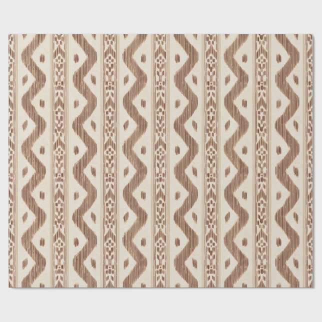 Papel De Presente Marrom Mocha Ikat, Listra Tecida em Creme (Aberto)