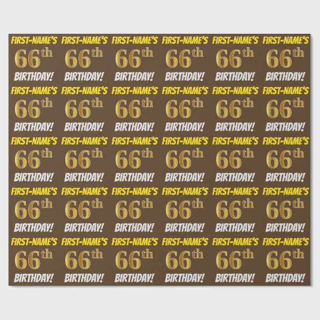 Papel De Presente Marrom, Ouro Falso/Imitação, "ANIVERSÁRIO DE 66 AN (Aberto)
