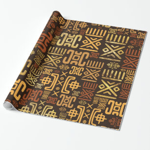 Papel De Presente Marrons africanos étnicos do teste padrão e ouro
