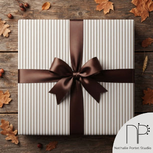 Papel De Presente Marrrom Bege e Branco Listras Finas Elegantes