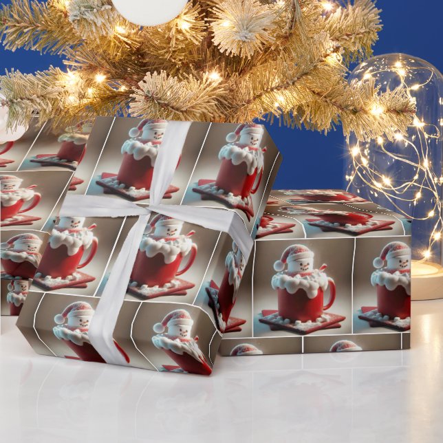 Papel De Presente Marshmallow Snowman Em Chocolate Quente (Feriados)