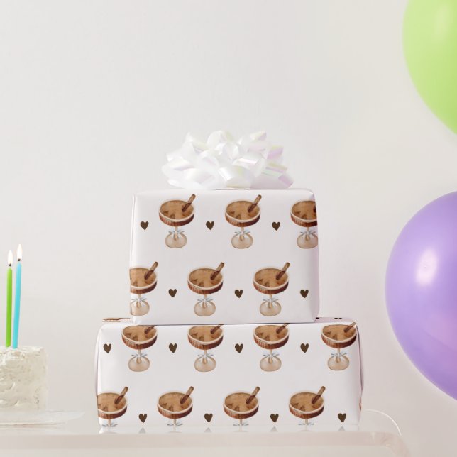 Papel De Presente Martini de Espresso com um Laço de Café em Aquarel (Presentes para festas)