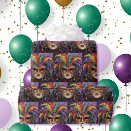 Papel De Presente Máscara de Carnaval Penas Mardi Gras Roll de