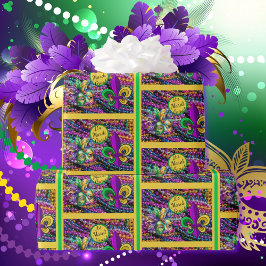 Papel De Presente Máscara de Contas de Mardi Gras Fleur de Lis