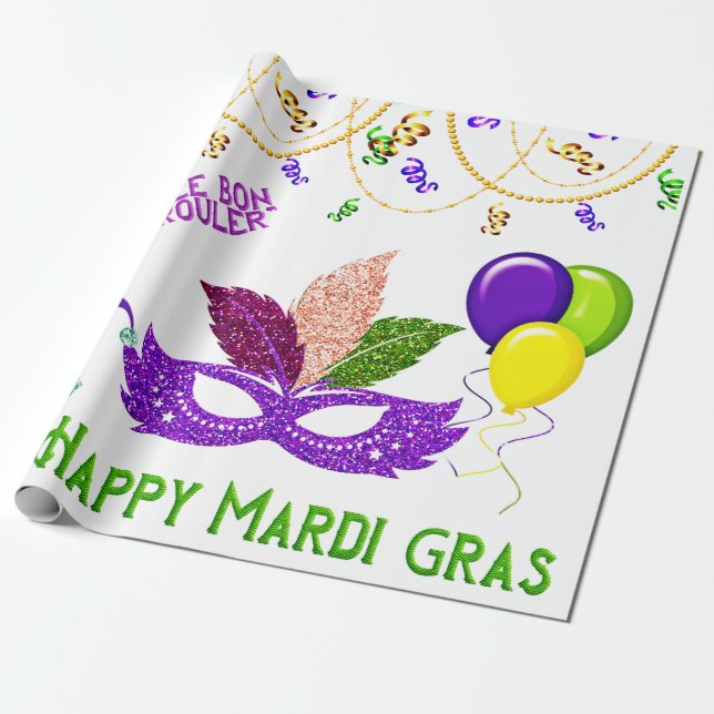 Papel De Presente Máscara de Miçangas de Celebração de Mardi Gras Fe (Desenrolado)
