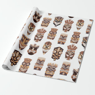 Papel De Presente Máscara de tiki tribal com padrão de trajes de mad