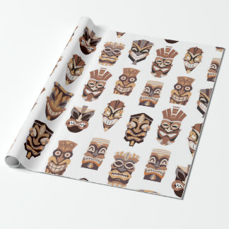 Papel De Presente Máscara de tiki tribal com padrão de trajes de mad