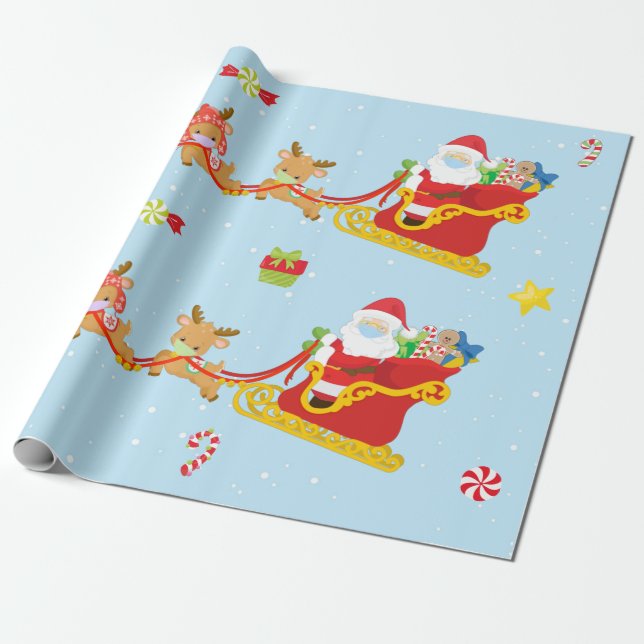 Papel De Presente Máscara Facial do Papai Noel da Renas 2020 Covid (Desenrolado)