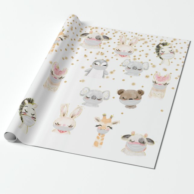 Papel De Presente Máscara facial fofa 2020 Animais Covid (Desenrolado)
