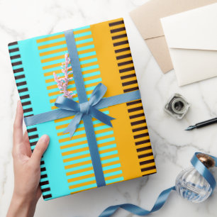 Papel De Presente Máscara Facial Listrada de Azul Céu Amarelo Marrom