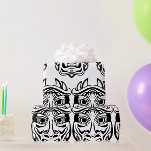 Papel De Presente Máscara Oni Japonesa Arte Tribal de Linha Demônio