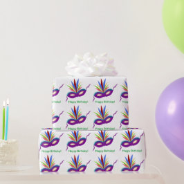 Papel De Presente Máscara Roxa de Birthday Mardi Gras Wrapper Paper