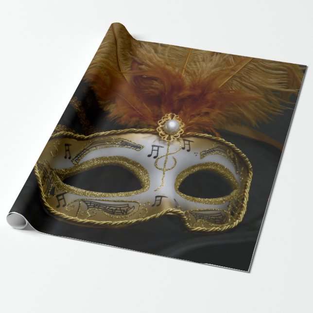 Papel De Presente Mascarada Venetian da máscara do carnaval Dourado (Desenrolado)