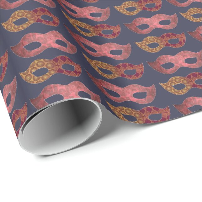 Papel De Presente Máscaras de Burgundy com Tema de Mascarada (Ponta do rolo)