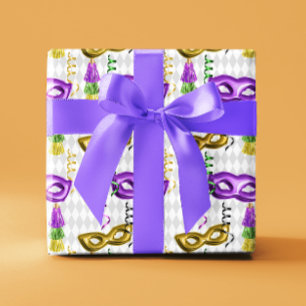Papel De Presente Máscaras de Carnaval Verde Roxo Dourado Amarelo