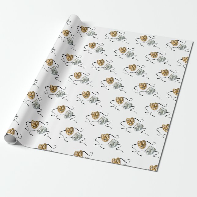 Papel De Presente Máscaras de comédia de tragédia de ouro realistas (Desenrolado)