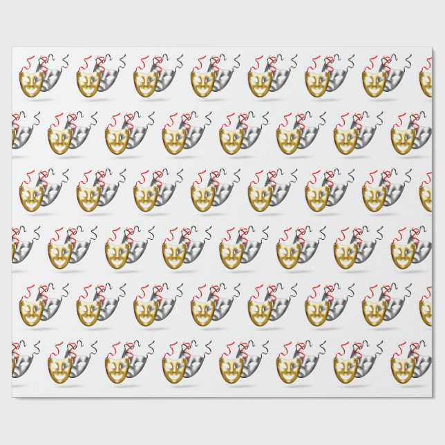 Papel De Presente Máscaras de comédia de tragédia de prata Dourada (Aberto)