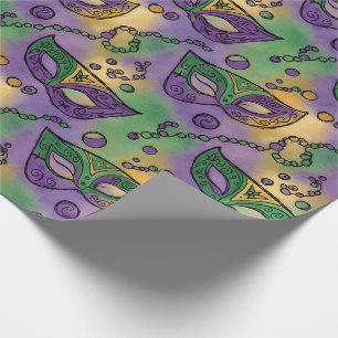 Papel De Presente Máscaras e Contas do Mardi Gras Roxo Verde Amarelo