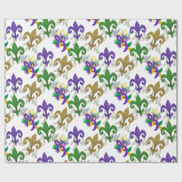 Papel De Presente Máscaras e flor de lis do Mardi Gras