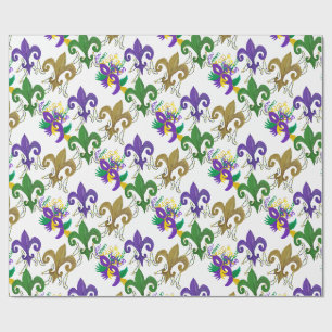 Papel De Presente Máscaras e flor de lis do Mardi Gras