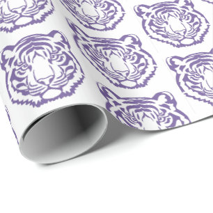 Papel De Presente Mascote Escolar do Tigre Roxo e Branco  