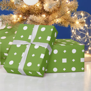 Papel De Presente Matcha Verde e Branco Bolinhas e Quadrado