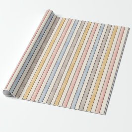 Papel De Presente Matching, Subdued Pink, Yellow and Blue Stripes 