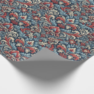 Papel De Presente Matizes ricos de cor damasco vermelha e azul