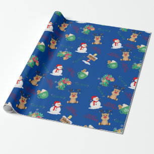 Papel De Presente Matte Blue Reindeer, Snowman e Apresenta Roll de Q