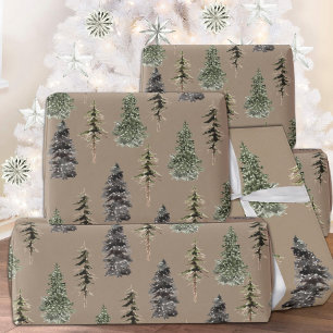 Papel De Presente Matte Rustic Kraft Winter Woodland Spruce Trees Ma