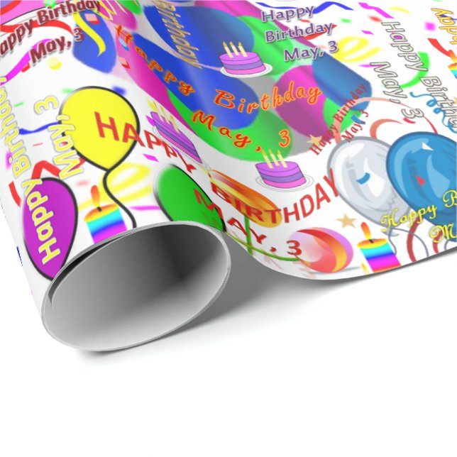 Papel De Presente May, 3 Birthday Gift Wrapt Paper (Ponta do rolo)