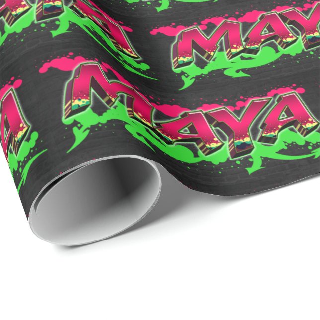 Papel De Presente Maya Vorname Name Graffiti red green (Ponta do rolo)