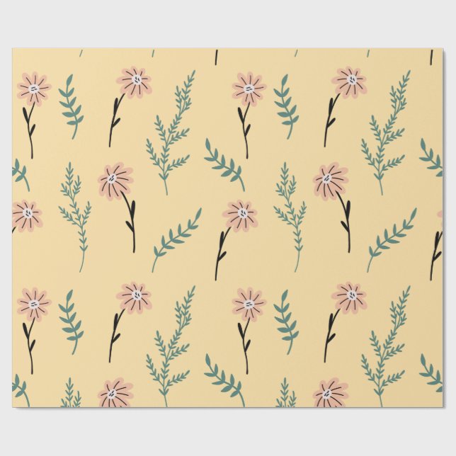 Papel De Presente Meadow Blooms: Minimalist Botanical Pattern (Aberto)