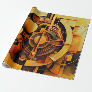 Papel De Presente Mecanismo Dourado Abstrato Steampunk