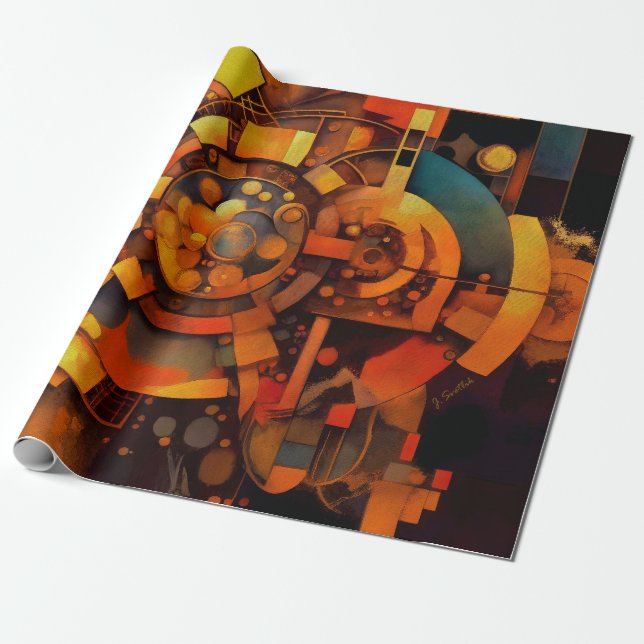 Papel De Presente Mecanismo Solar Steampunk Abstrato (Desenrolado)