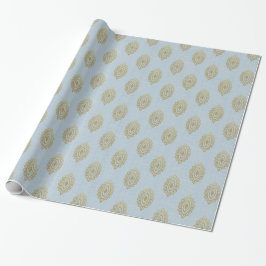 Papel De Presente Medalhão de Ikat com Glittery - Sky Blue & Dourado